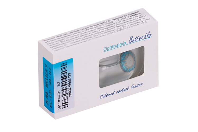 Линзы Офтальмикс Butterfly 3Т Aqua/Aqua Blue контактные R 8.6 (диоптрия -5,5), 2 шт