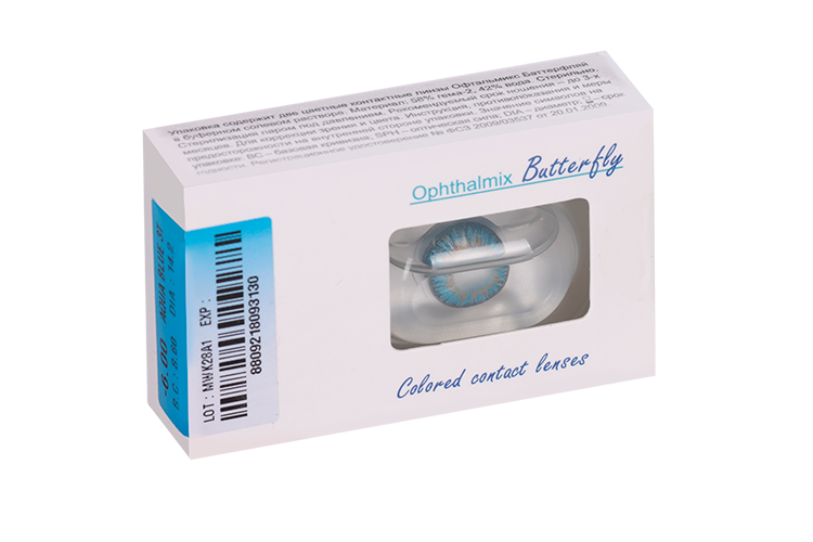 Линзы Офтальмикс Butterfly 3Т Aqua/Aqua Blue контактные R 8.6 (диоптрия -6,0), 2 шт