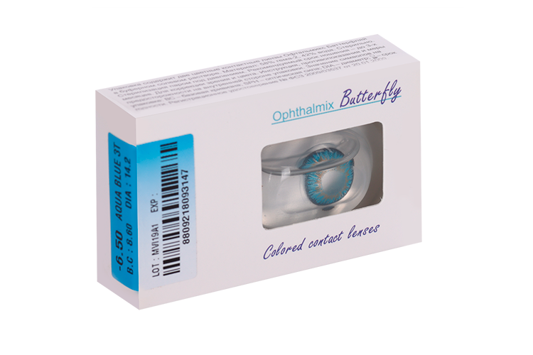 Линзы Офтальмикс Butterfly 3Т Aqua/Aqua Blue контактные R 8.6 (диоптрия -6,5), 2 шт