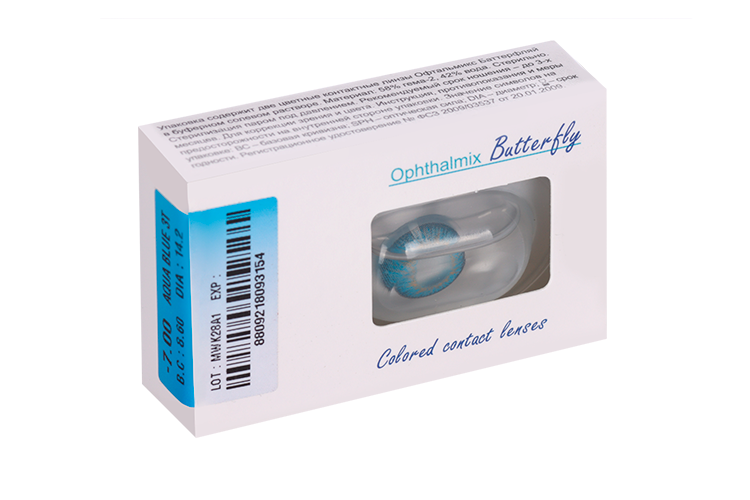 Линзы Офтальмикс Butterfly 3Т Aqua/Aqua Blue контактные R 8.6 (диоптрия -7,0), 2 шт