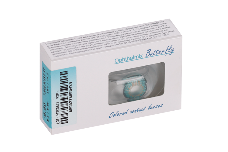 Линзы Офтальмикс Butterfly 3Т Turquoise контактные R 8.6 (диоптрия -5,5), 2 шт