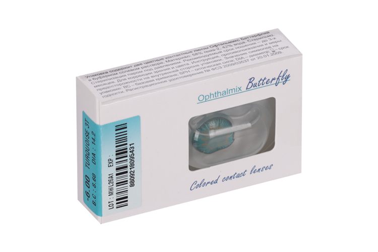 Линзы Офтальмикс Butterfly 3Т Turquoise контактные R 8.6 (диоптрия -6,0), 2 шт