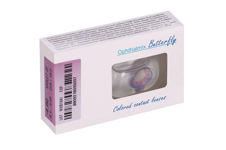 Линзы Офтальмикс Butterfly 3Т Violet контактные R 8.6 (диоптрия -4,0), 2 шт