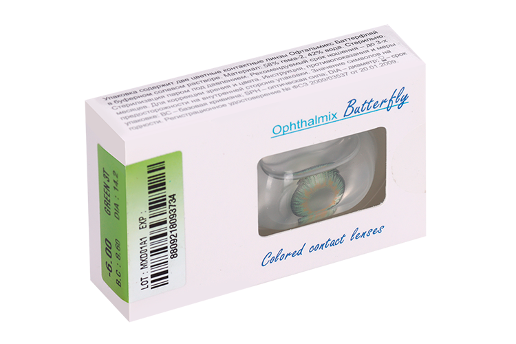 Линзы Офтальмикс Butterfly 3Т Green контактные R 8.6 (диоптрия -6,0), 2 шт