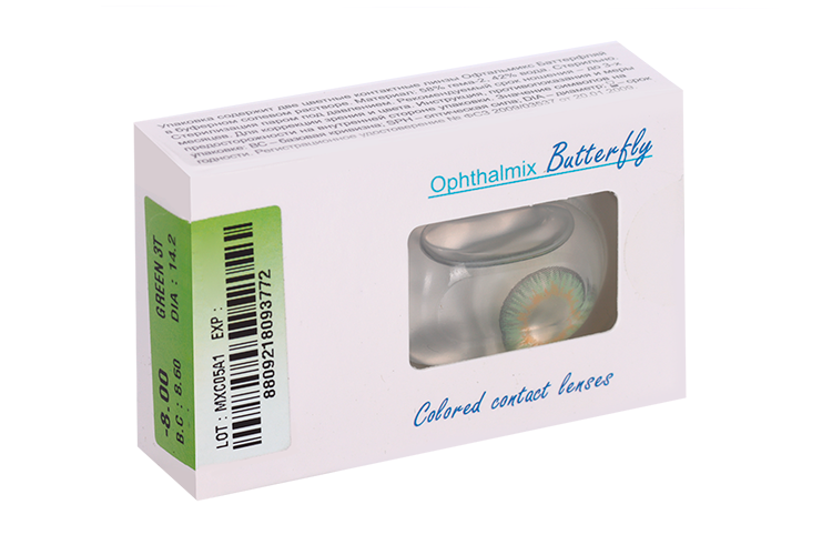 Линзы Офтальмикс Butterfly 3Т Green контактные R 8.6 (диоптрия -8,0), 2 шт