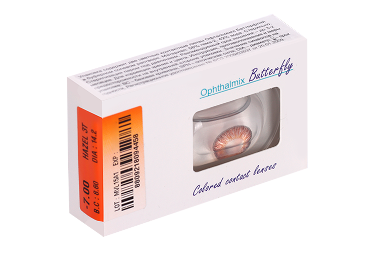 Линзы Офтальмикс Butterfly 3Т Hazel контактные R 8.6 (диоптрия -7,0), 2 шт