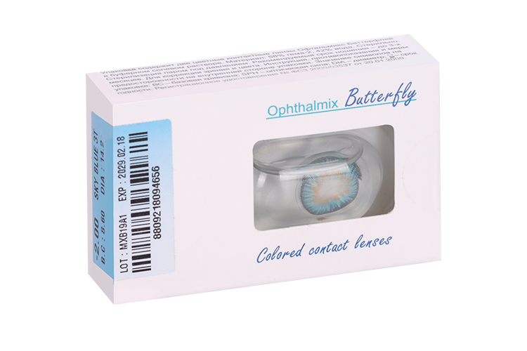Линзы Офтальмикс Butterfly 3Т Sky/Sky Blue контактные R 8.6 (диоптрия -2,0), 2 шт