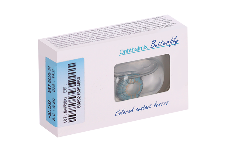 Линзы Офтальмикс Butterfly 3Т Sky/Sky Blue контактные R 8.6 (диоптрия -2,5), 2 шт