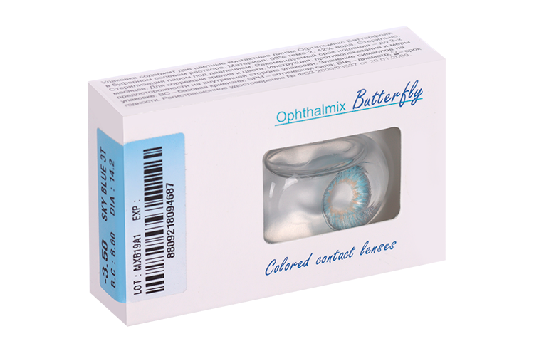 Линзы Офтальмикс Butterfly 3Т Sky/Sky Blue контактные R 8.6 (диоптрия -3,5), 2 шт