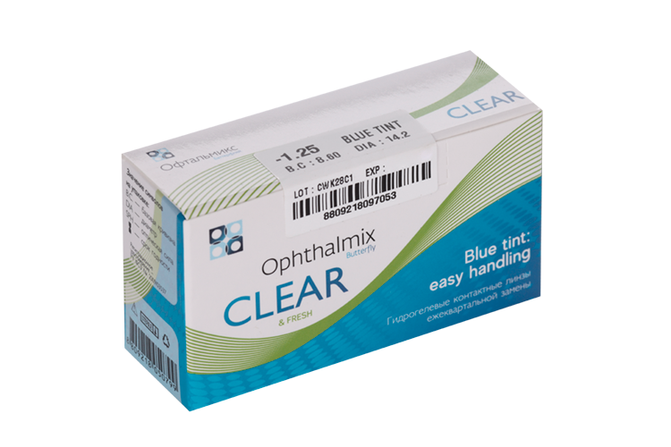 Линзы Офтальмикс Butterfly Clear Blue Tint контактные R 8.6 (диоптрия -1,25), 4 шт