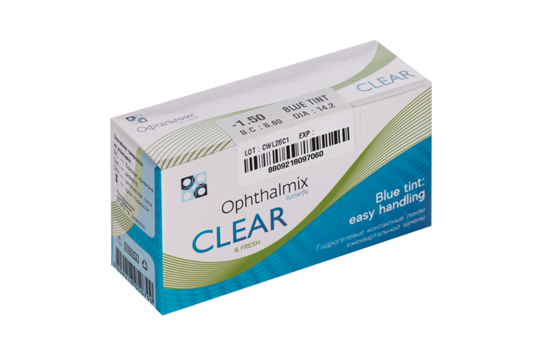 Линзы Офтальмикс Butterfly Clear Blue Tint контактные R 8.6 (диоптрия -1,5), 4 шт