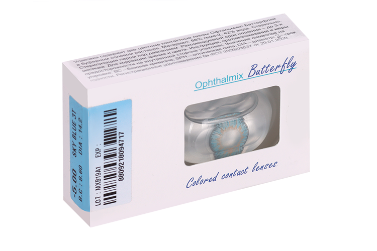 Линзы Офтальмикс Butterfly 3Т Sky/Sky Blue контактные R 8.6 (диоптрия -5,0), 2 шт