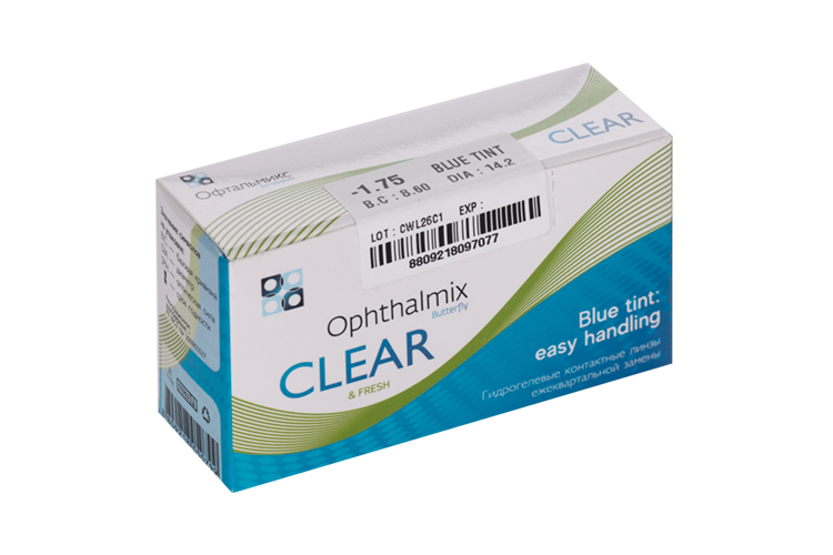 Линзы Офтальмикс Butterfly Clear Blue Tint контактные R 8.6 (диоптрия -1,75), 4 шт