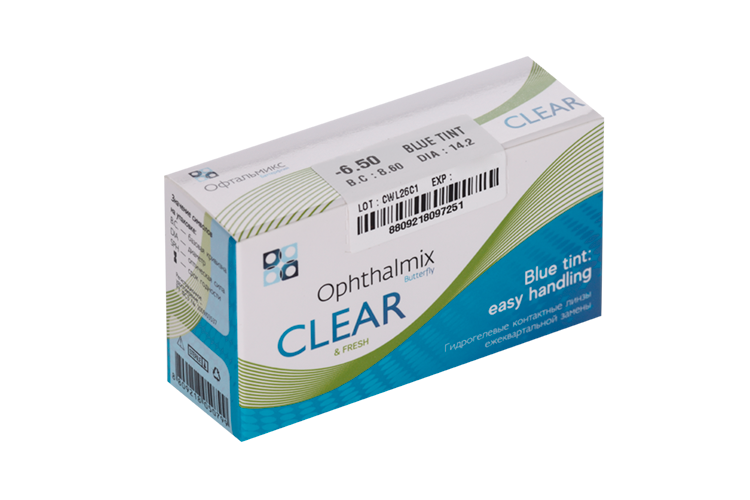 Линзы Офтальмикс Butterfly Clear Blue Tint контактные R 8.6 (диоптрия -6,5), 4 шт