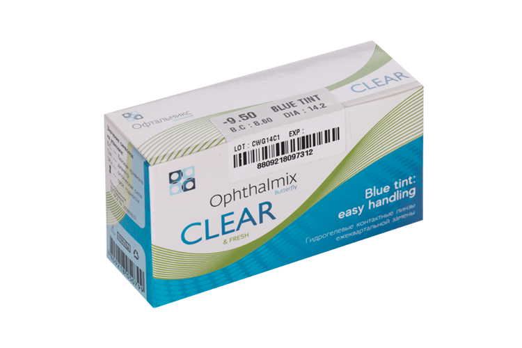 Линзы Офтальмикс Butterfly Clear Blue Tint контактные R 8.6 (диоптрия -9,5), 4 шт