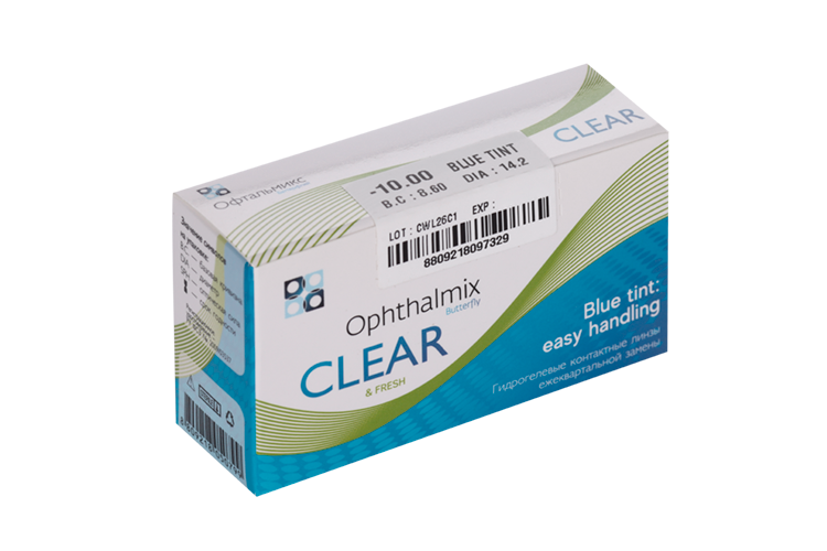 Линзы Офтальмикс Butterfly Clear Blue Tint контактные R 8.6 (диоптрия -10,0), 4 шт