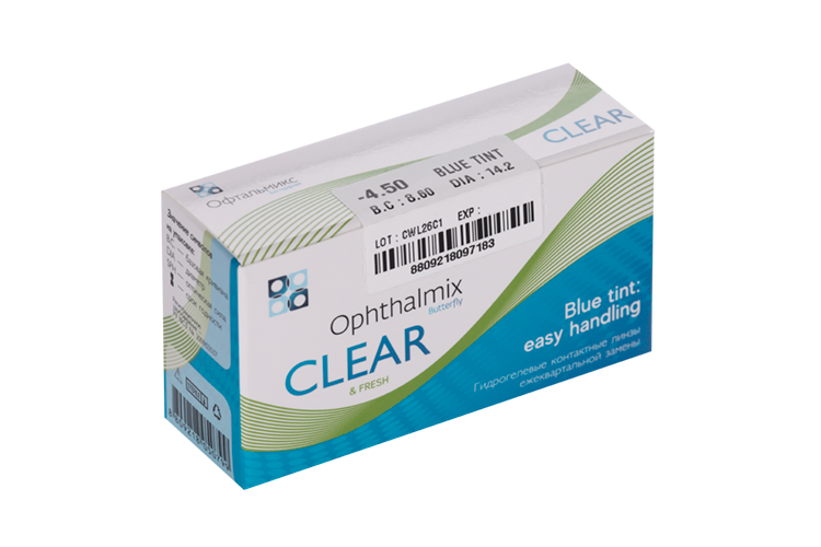 Линзы Офтальмикс Butterfly Clear Blue Tint контактные R 8.6 (диоптрия -4,5), 4 шт