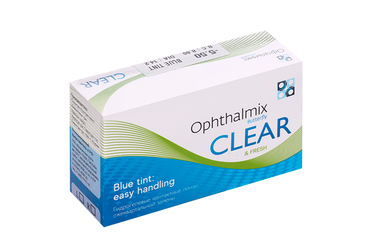 Линзы Офтальмикс Butterfly Clear Blue Tint контактные R 8.6 (диоптрия -5,5), 4 шт