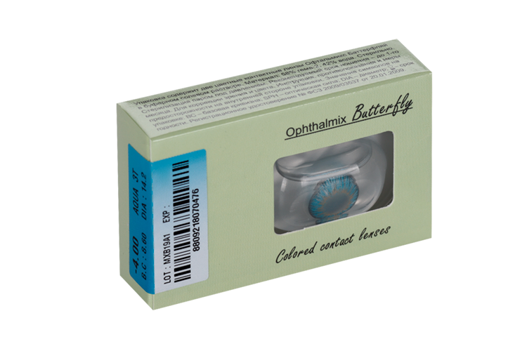 Линзы Офтальмикс Butterfly One Month Aqua/Aqua Blue контакт R 8.6 (диоптрия -4,0), 2 шт