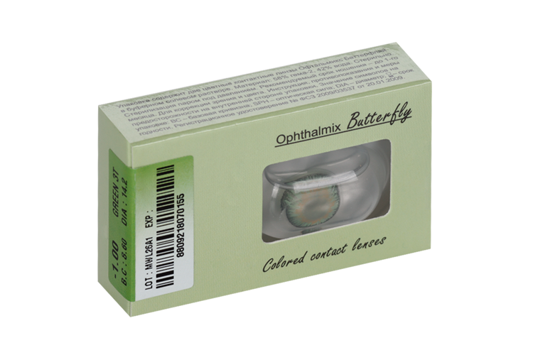 Линзы Офтальмикс Butterfly One Month Green контактные R 8.6 (диоптрия -1,0), 2 шт