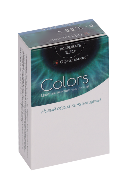 Линзы Офтальмикс Colors Aqua/Aqua Blue контактные R 8.6 (диоптрия -3,0), 2 шт