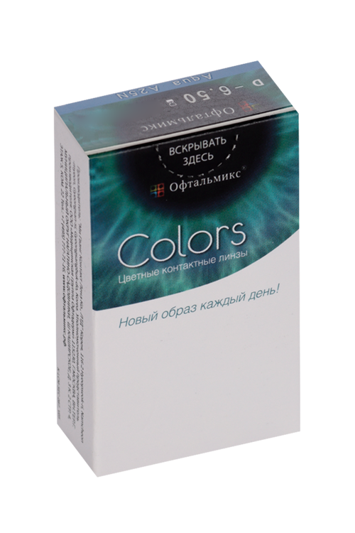 Линзы Офтальмикс Colors Aqua/Aqua Blue контактные R 8.6 (диоптрия -6,5), 2 шт