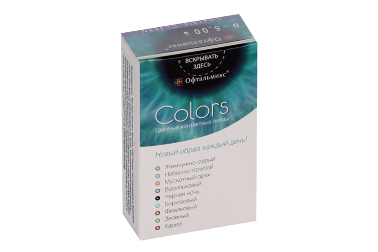Линзы Офтальмикс Colors Emerald контактные R 8.6 (диоптрия -6,0), 2 шт