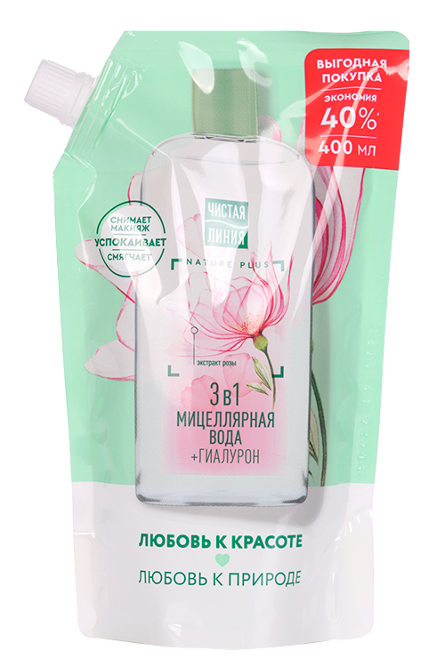 Вода Чистая линия Nature Plus мицеллярная 3в1+гиалурон, 400 мл, (69964639)