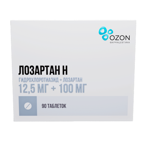 Лозартан Н 12.5 мг+100 мг, 90 шт, таблетки покрытые пленочной оболочкой