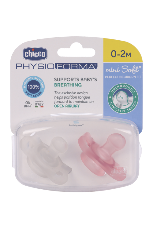 Пустышка Chicco Physio Soft Mini силикон розовая (0-2 мес), 2 шт