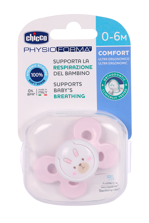 Пустышка Chicco Physio Comfort Белочка/горошек силикон (0-6 мес)