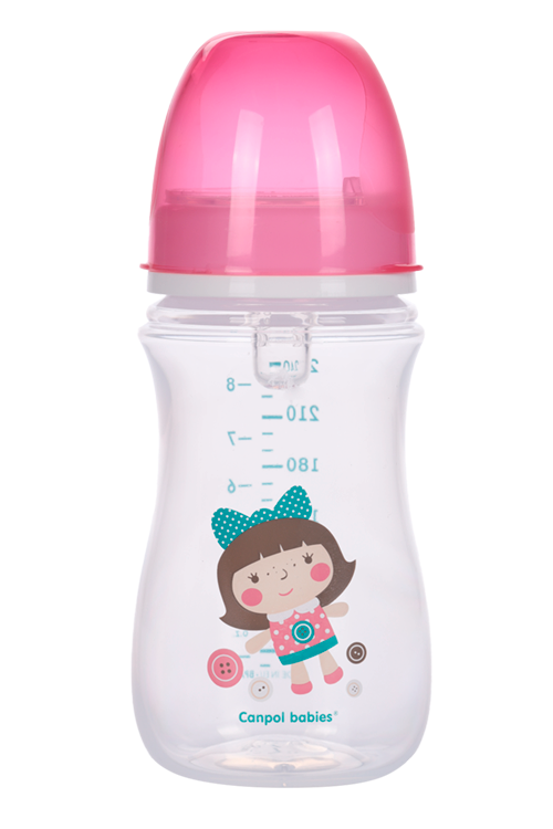 Бутылочка Canpol PP EasyStart Toys с шир горл антиколик розовая (с 3 мес), 240 мл