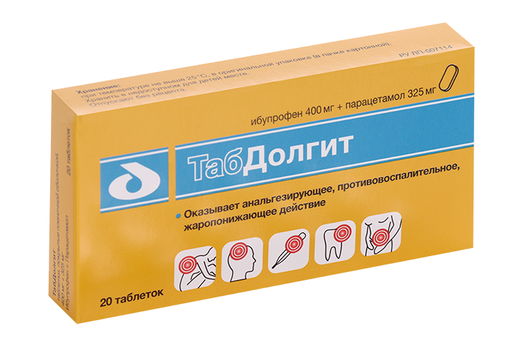 ТабДолгит 400 мг+325 мг, 20 шт, таблетки покрытые пленочной оболочкой