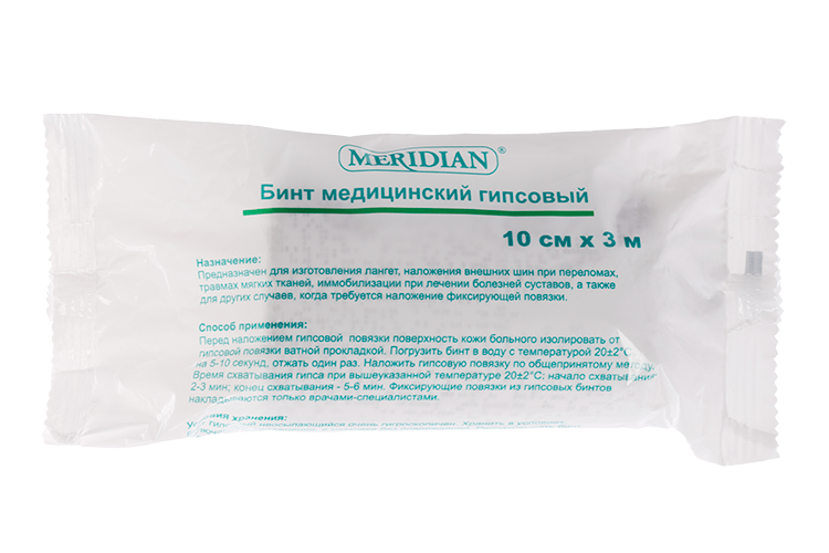 Бинт Meridian медицинский гипсовый 3 м х10 см
