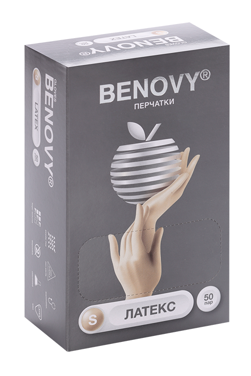 Перчатки BENOVY смотр/латекс/нестирил/неопудр/хлориров пара S, 50 шт