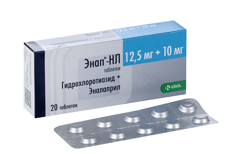 Энап-НЛ 12.5 мг+10 мг, 20 шт, таблетки